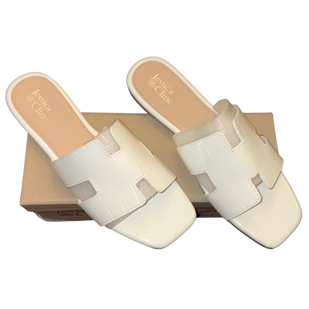 NIB | Jessica Cline Bianca Ivory Slide Sandals | Size 10M - Picture 3 of 10